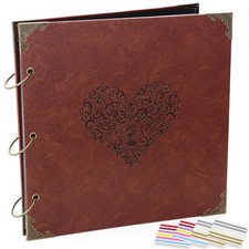 Photo Album Scrapbook, 12x12 inch 50 Pages Vintage Leather Cover Big Three-Ri...