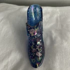 Fenton Iridescent Blue Glass Hobnail Cat's Head Shoe hand painted Flowers Signed