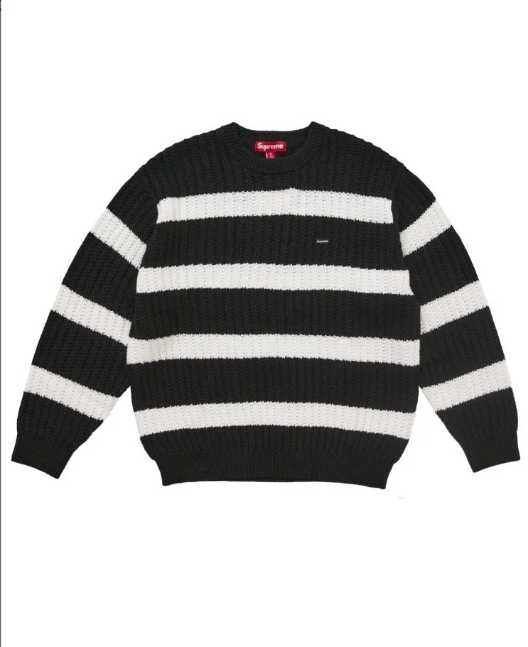 Pull Supreme SS25 Loose Gauge Stripe petite boîte noir blanc taille M 