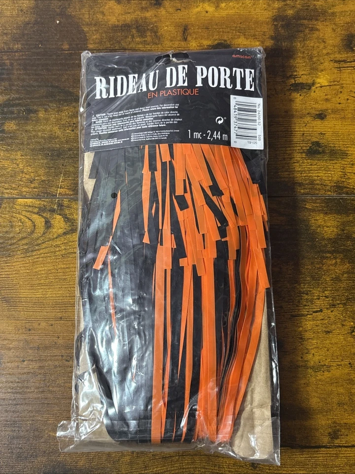 Decoración de cortina con flecos de puerta naranja y negro para fiesta de Halloween Foto 3 de 3