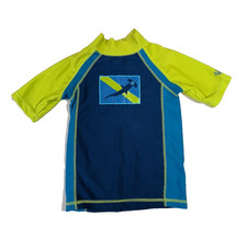 UV Skinz Shark Swim Shirt Rash Guard Boys 5 Blue Neon Green Beach Pool Vacation