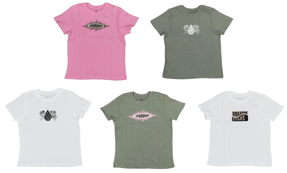 Camiseta Top Volcom Manga Corta Cuello Redondo Estampado Gráfico Niñas Nueva con Etiquetas
