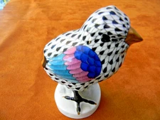 Herend Chicken Figurine - Baby Chick -Black Fishnet with Turqoise Wings