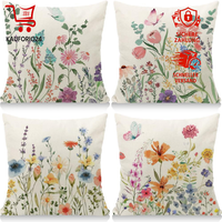 Kissenbezug 45X45 Cm Dekorativ Bunte Blumen Schmetterlinge FüR Garten Sofa