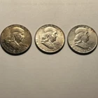 Three Franklin Half Dollar Silver Coins 1949