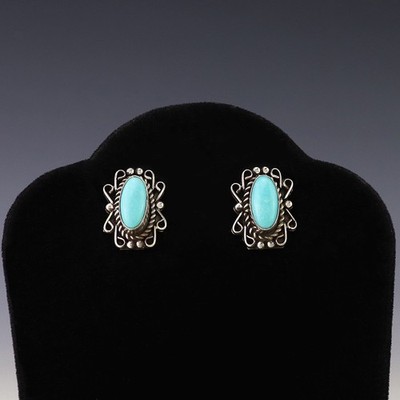 NATIVE AMERICAN NAVAJO STERLING SILVER & TURQUOISE EARRINGS BY PRISCILLA SMITH