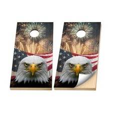 Premium Cornhole Vinyl Wraps - 3M Decal - Patriotic Bald Eagle Fireworks Flag