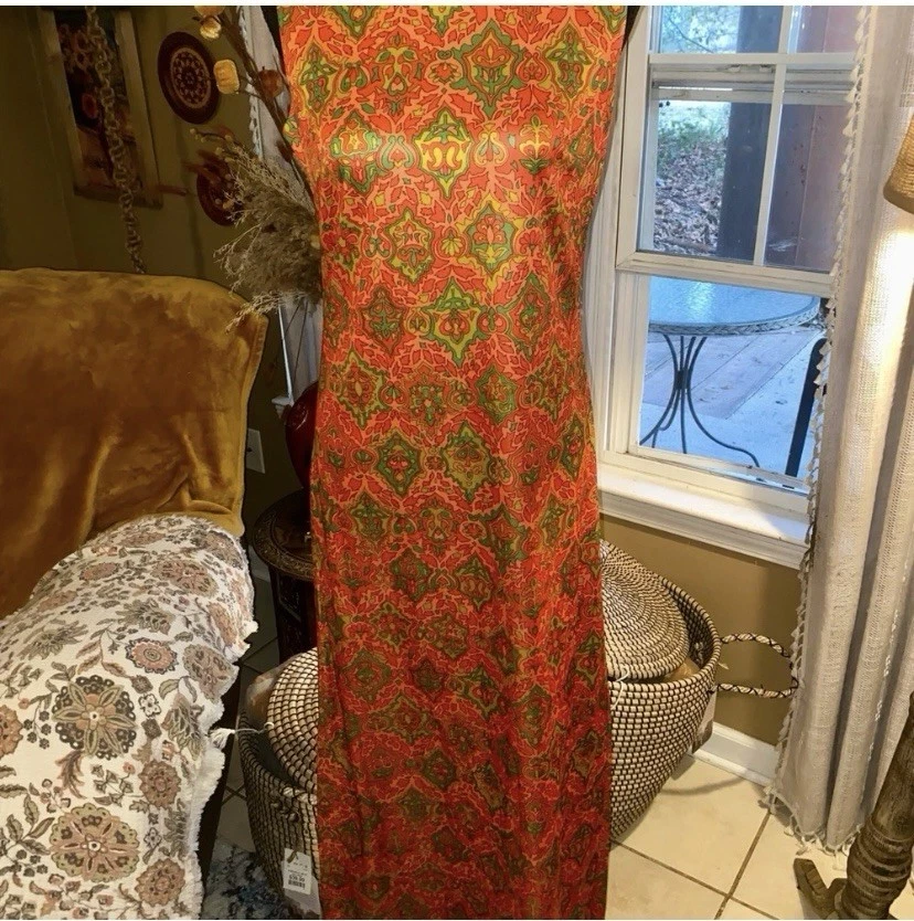 Vintage 60's Emilio Borghese Dress Psychedelic Orange Print - Image 3 of 4