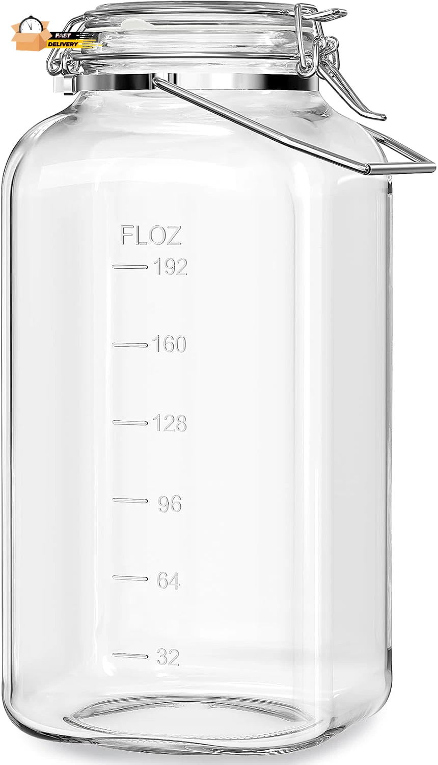[Upgrade] 2 Gallon Glass Jars with Airtight Lids, 7400 Ml Large Wide Mouth Glas