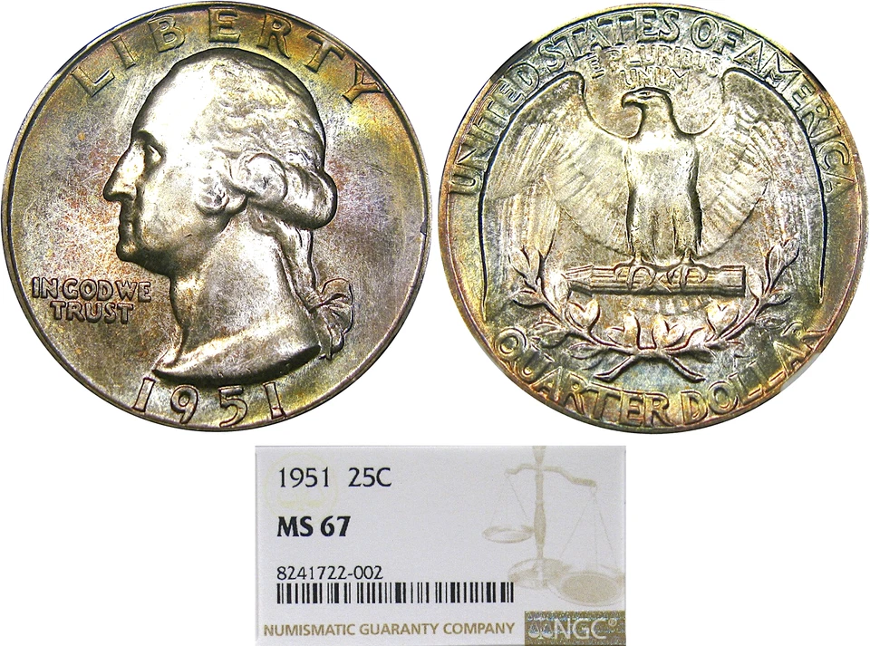1951 25C NGC MS67 WASHINGTON ~ BEAUTIFUL RAINBOW COLOR!  VIDEO - Image 4 of 4