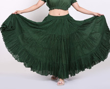 Women's 25 yard Cotton long Maxi Skirt Elastic Waist 4 tiered Dark Green Skirt