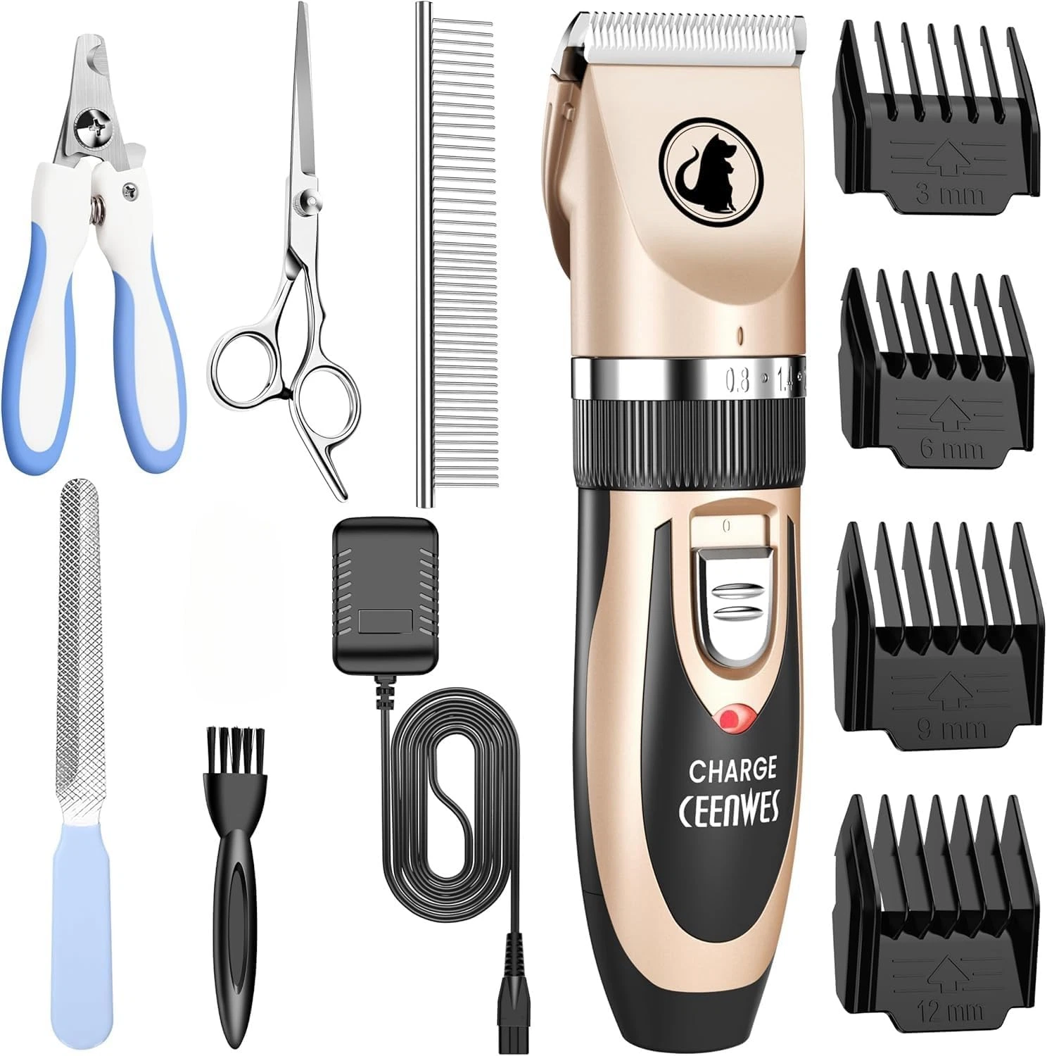 Ceenwes Dog Clippers Low Noise Pet Clippers Rechargeable Trimmer Cordless Gro...