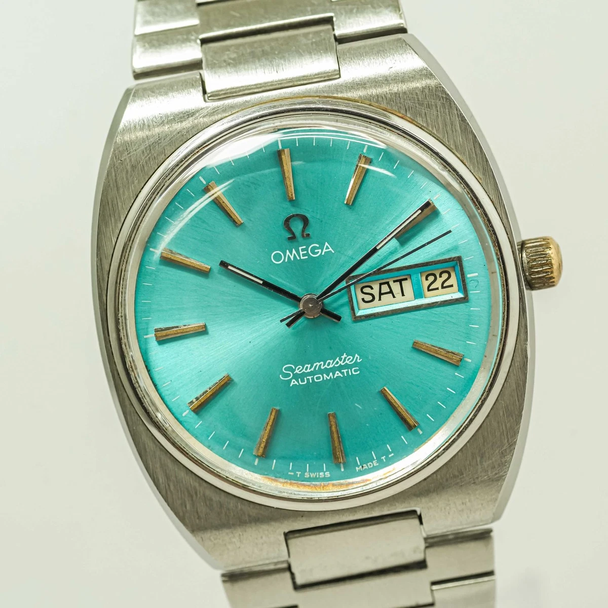 Vintage años 70 *casi como nuevo* Omega Seamaster Cal.1020 automático azul día/fecha 35 mm para hombre
