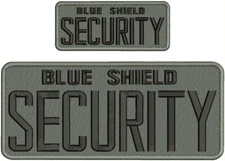 BLUE SHIELD SECURITY EMBROIDERY PATCH 4X10 AND 2X5 VELCR@ ON BACK BLACK ON GRAY