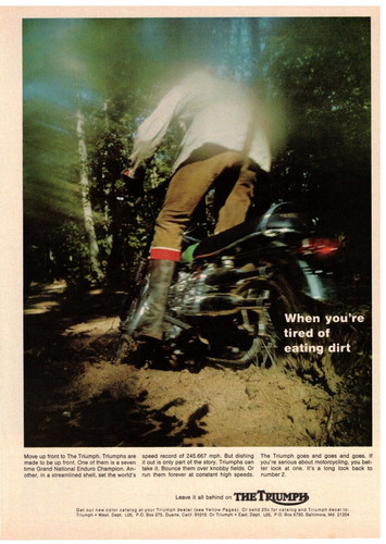 1969 Triumph Motorcycle Vintage Magazine Ad 'When You're Tired of Eating Dirt'