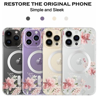 For iPhone 17 Pro Max 15 16 13 Mag Safe Magnetic Clear Flower