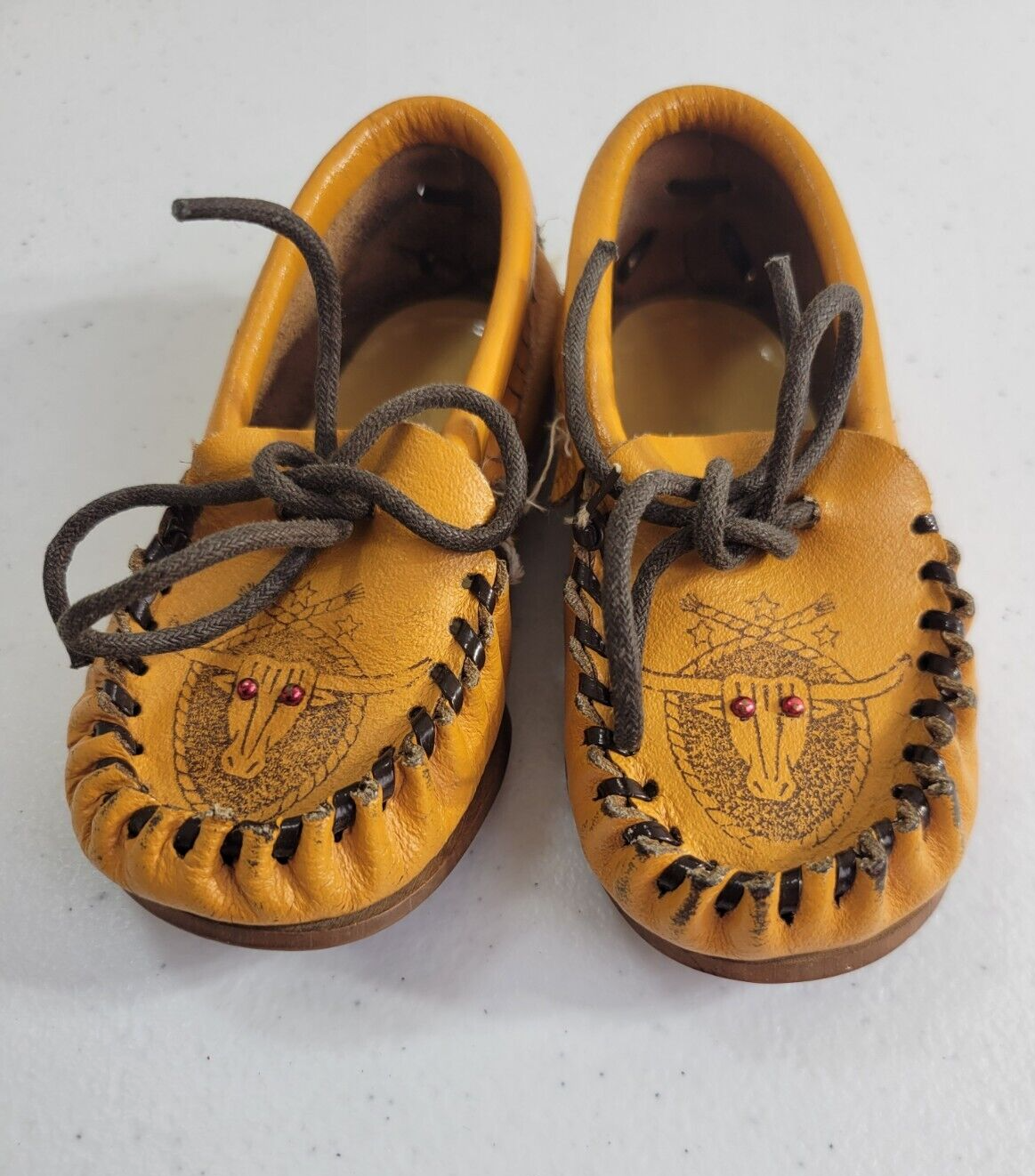 PANTOFOLA D’ORO Pantofole basse mocassino slip on in pelle gialla con stampa testa di toro per bambini taglia 3