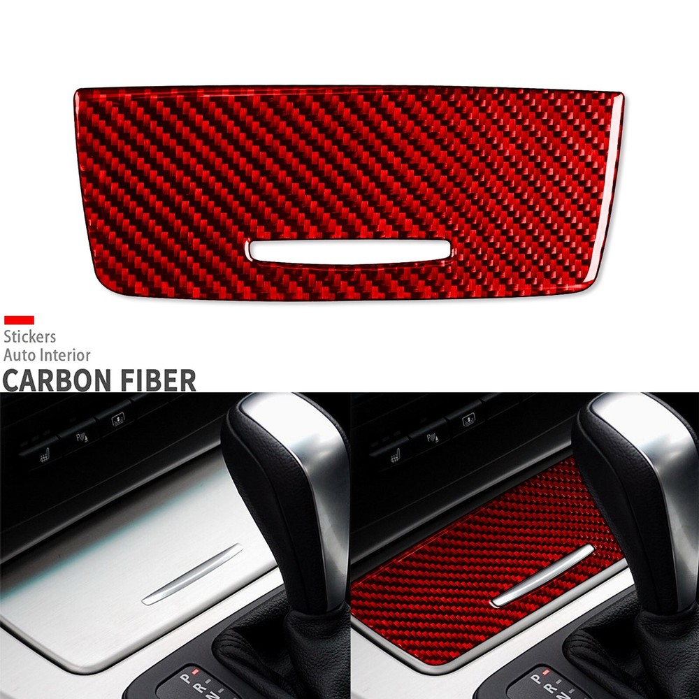 Red Carbon Fiber Console Storage Panel Cover Trim For BMW 3 Series E90 2005-2012