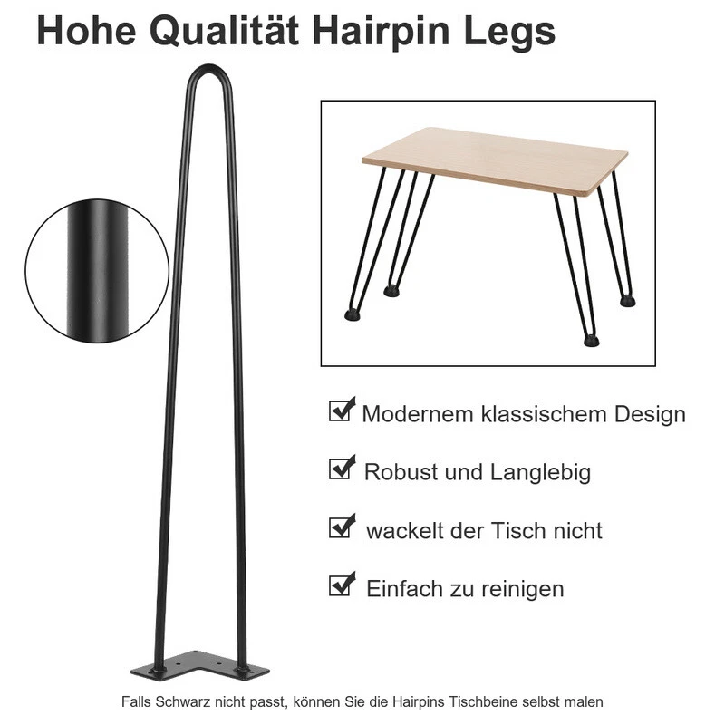 4x Hairpin Legs Tischkufen Tischbeine Hairpins Möbelfüße Esstisch Austauschbare - Bild 3 von 4