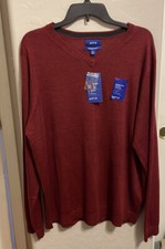 Mens Burgundy V-Neck Sweater Soft Stretchy Lightweight 24  P2P XXL Orig 50