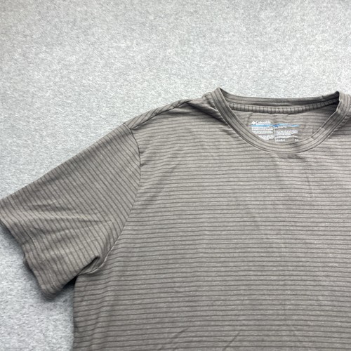 Columbia Shirt Mens Extra Large Short Sleeve Crew Neck Gray Stripe Logo - Picture 4 of 10