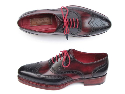 Paul Parkman Men's Triple Leather Sole Wingtip Brogues Navy \u0026 Red (ID#027-TRP-NVYBRD)