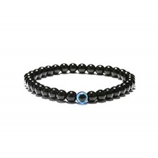 Black Tourmaline Natural Healing Stone Evil Eye Charm Gemstone Bracelet 6mm