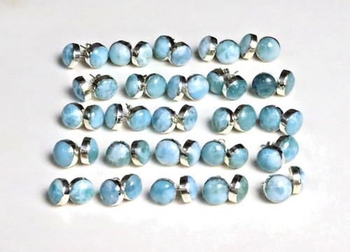 Beautiful Natural Sky Blue Larimar .925 Sterling Silver Studs Earrings 12mm