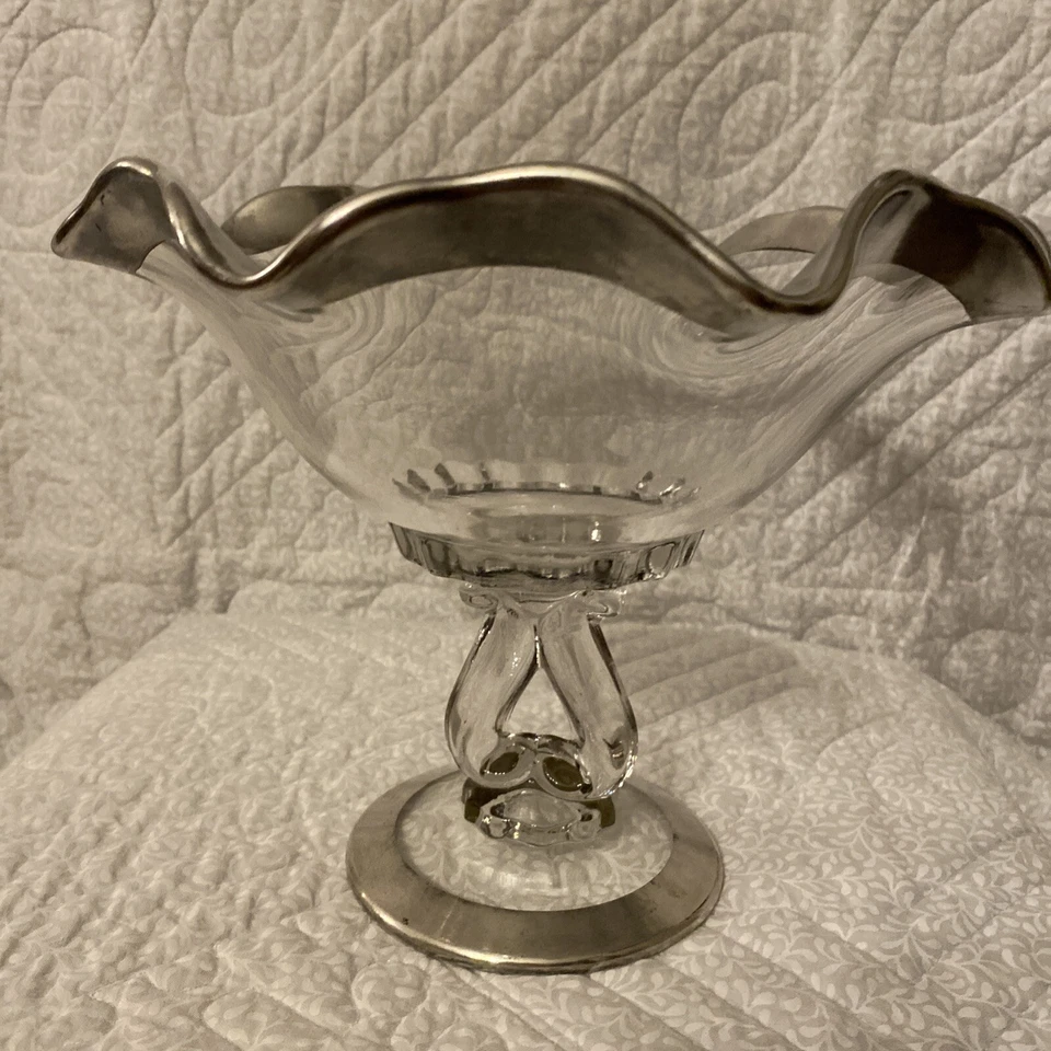 "Plato de plata esterlina y vidrio vintage Alvin borde estriado de plata esterlina de 7"" de alto" Foto 2 de 4