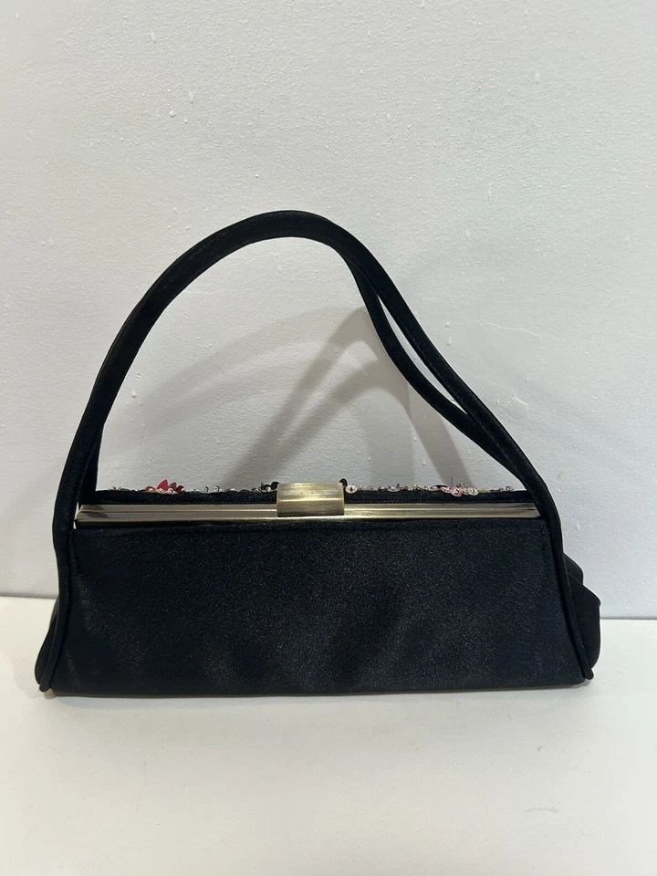 sasha clutch purse handmade multiple color beaded in black satin - Image 3 of 4