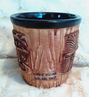 VTG ZOMBIE VILLAGE Tiki Mug 3 Faced Bucket Oakland California 50s 60s Hawaiian