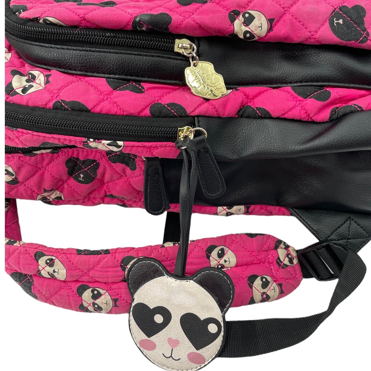 Betsey Johnson Quilted Panda Face Backpack Fuchsia Black  display picture 1