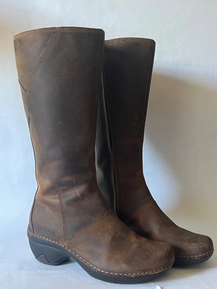 Botas altas Patagonia Thatcher de cuero envejecido marrón para mujer talla 7,5 cremallera lateral Foto 3 de 4