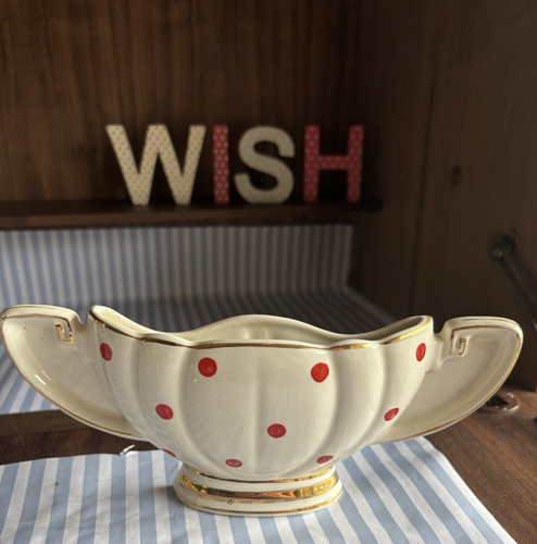 Vintage Ceramic Wall Pocket Polka Dot Urn Plant Display Vase 1950's