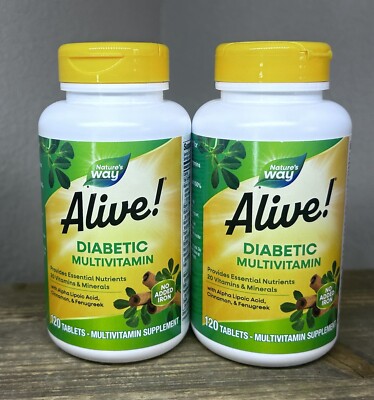 2 X Nature's Way Alive! Diabetic Multivitamin, 120 Tablets - NEW SEALED-