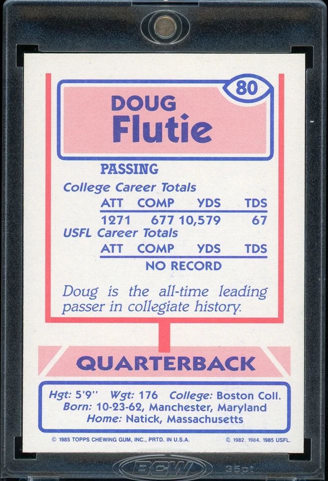 1985  Topps "usfl" DOUG FLUTIE rookie RC xrc CFL - Image 2 of 2