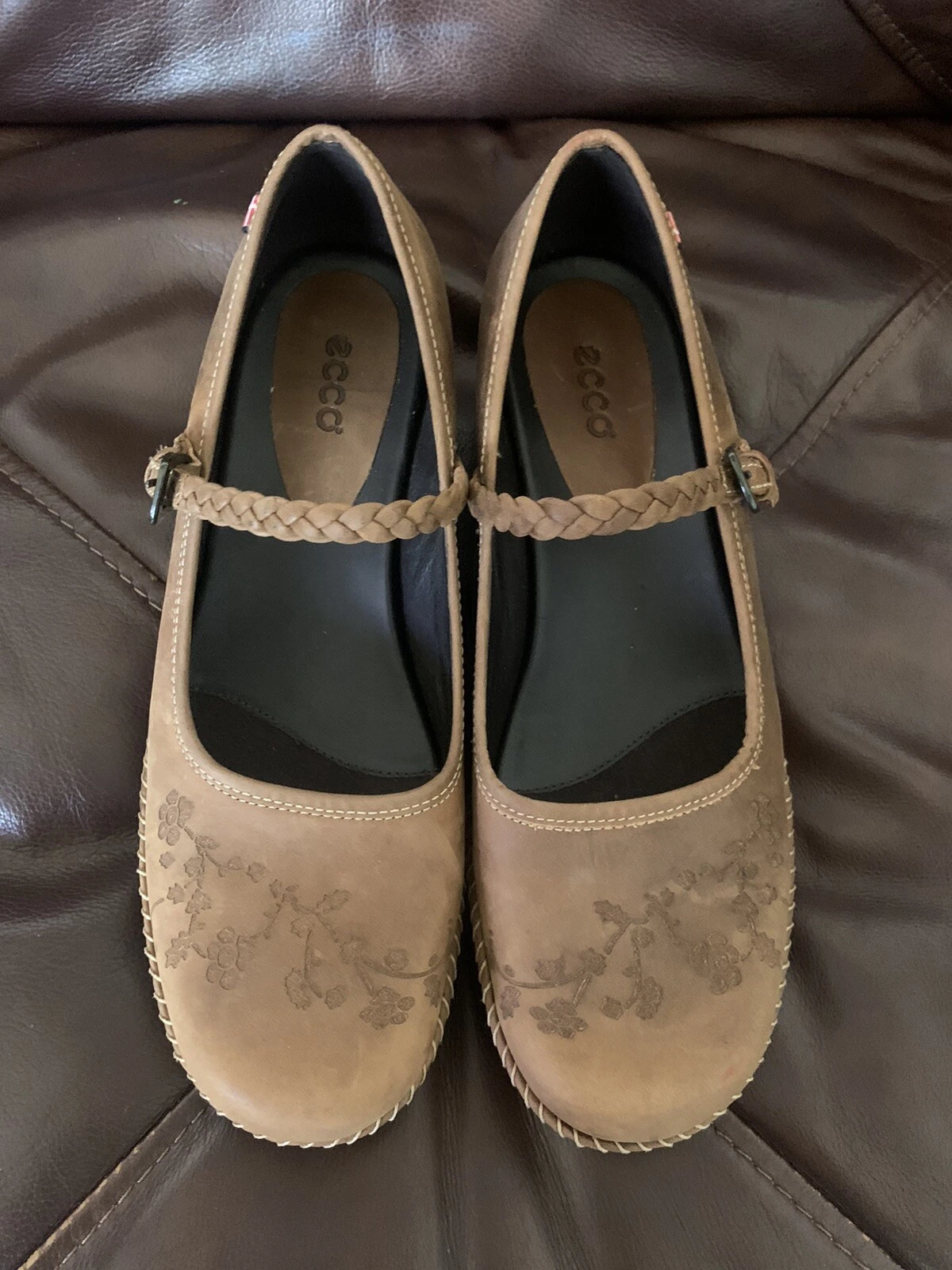 Scarpe donna Ecco marrone con dettagli floreali mocassino comodo slip on taglia 38