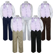 4pc Boy Baby Toddler Kids Lilac Lavender Vest Bow Tie Formal Pants Set Suit S-20