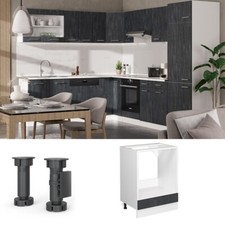 Herdumbauschrank R-Line Schwarz Beton Weiß 60 cm ohne Arbeitsplatte Vicco