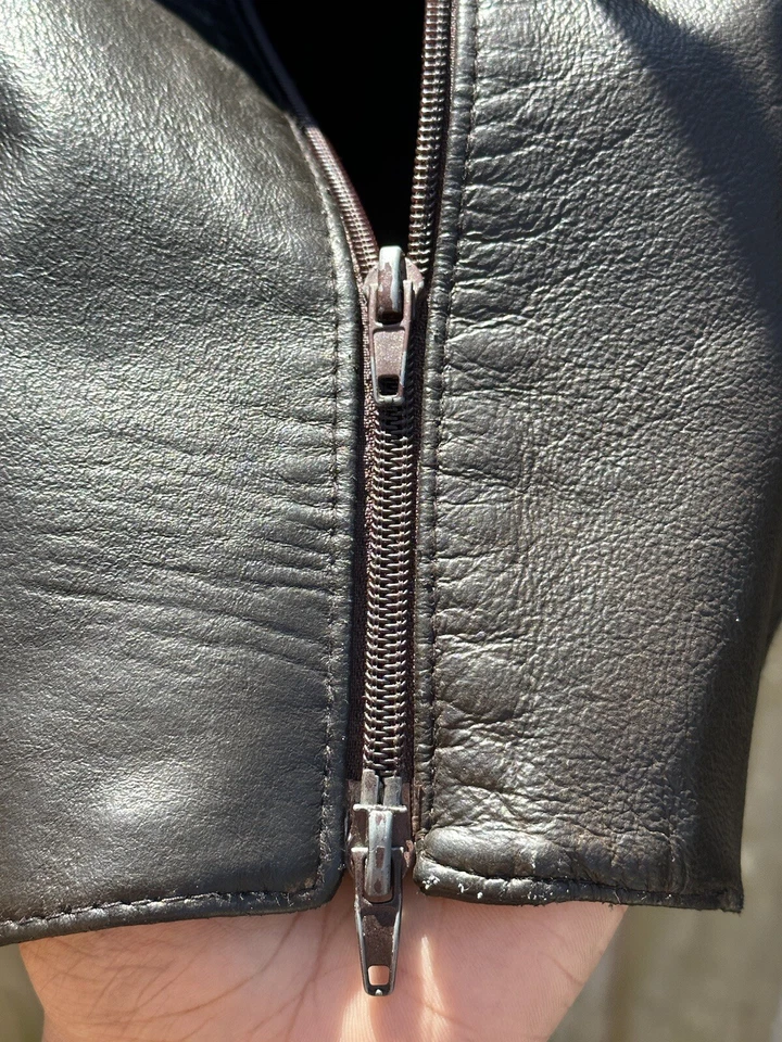 Vera Pelle Leather Biker Jacket - Size S, Brown, Double Zip, Made In Italy - Image 4 of 4