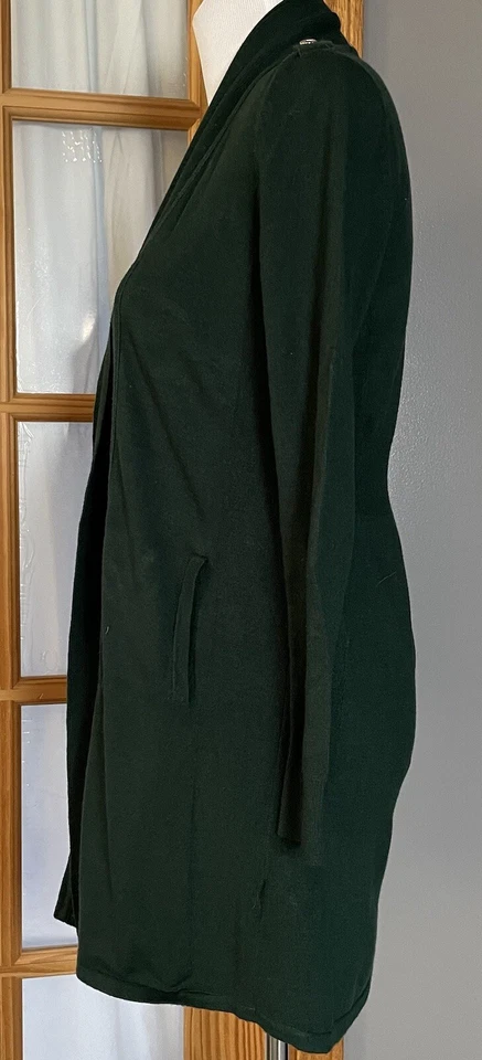 WHBM Open Front Cardigan Womens S Green Pockets Shoulder Strap Strap Lagenlook - Image 3 of 4