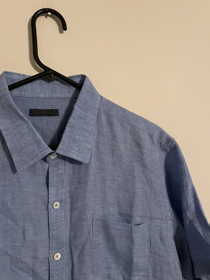 Camisa con botones Zachary Prell azul claro 100 % lino S/S - XLarge XL para hombre Foto 2 de 4