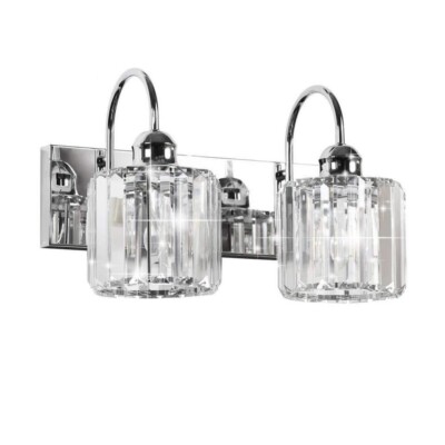 ExBrite Merrin 14.4 in. 2-Lights Crystal Chrome Bathroom Vanity Light Fixture