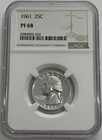 1961 NGC PF68 90% Silver Proof Washington Quarter Great Eye Appeal 25c White Lb