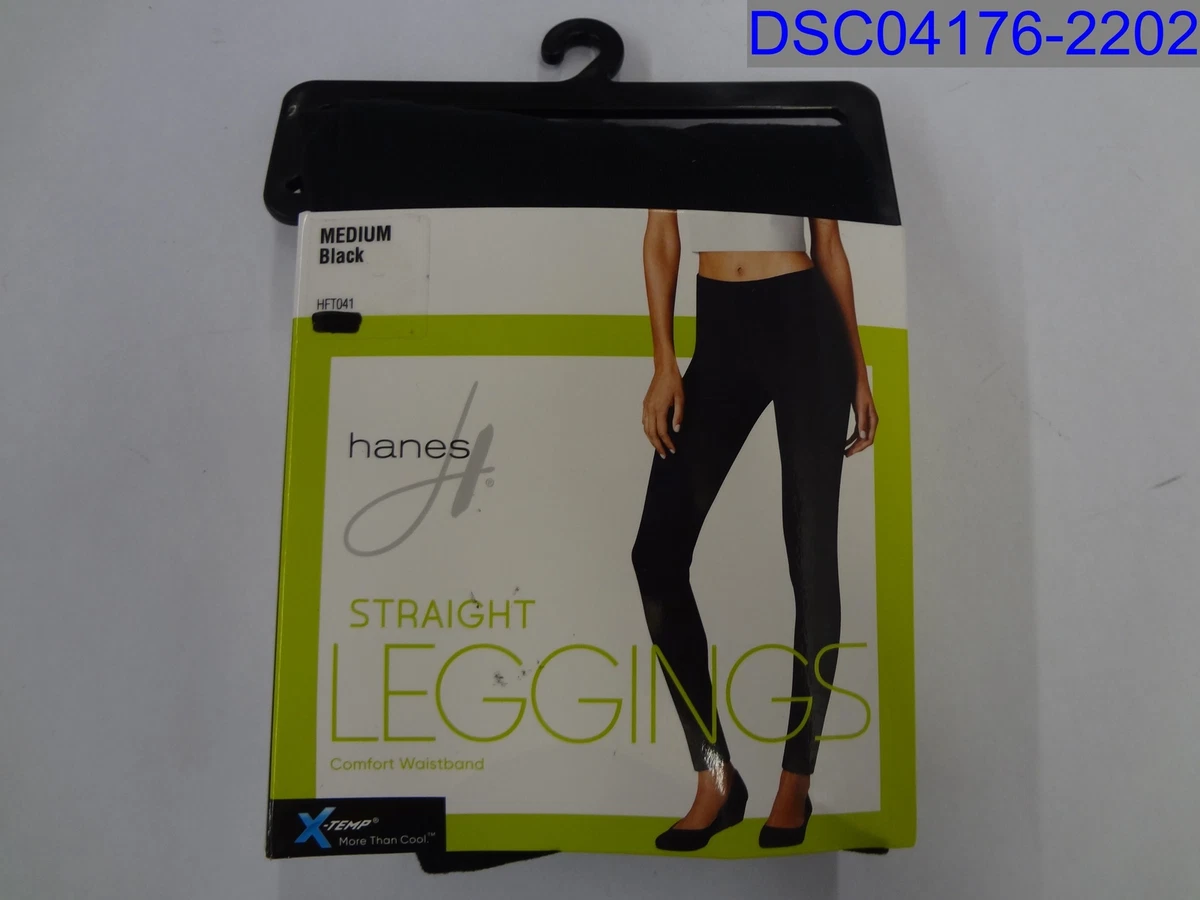 Hanes Womens Medium Black Straight Leggings Comfort Waistband 194959151682