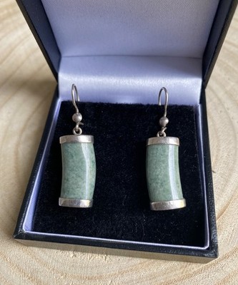 Vintage 925 Sterling Silber Jade Edelstein Ohrringe