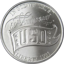 USO 50th Anniversary Commemorative 1991 D Silver Dollar Uncirculated