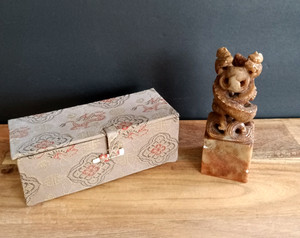 Vintage Chinese Soapstone Dragon Seal Chop Stamp “FRANK” Carved With Box