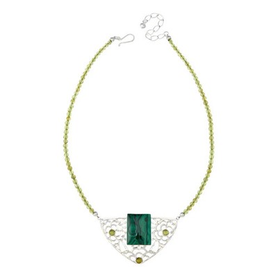 Jay King Sterling Silver Malachite & Peridot Necklace, 18''