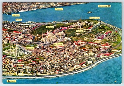 Postcard Istanbul Aerial View Blue Mosque Hagia Sophia Topkapi Bosphorus